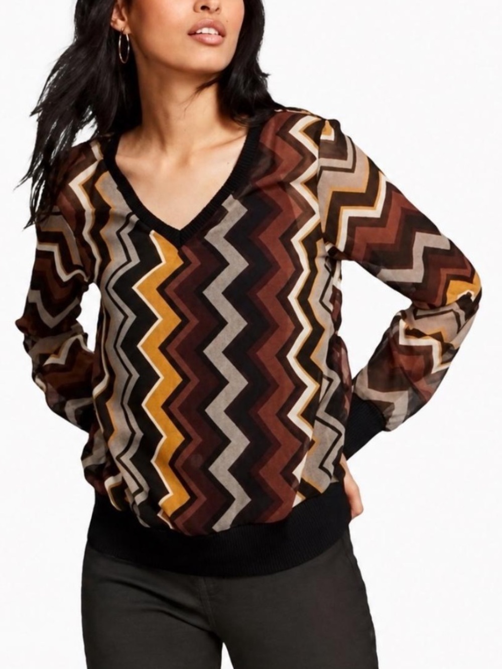 Missoni x Target Abstract Zig Zag Sheer Overlay V-neck Top Designer Retro Size S
